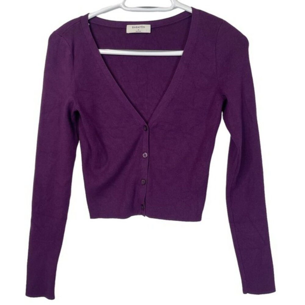 Wilfred Aritzia Purple Cropped Cardigan Sweater Size Small Knit Stretch